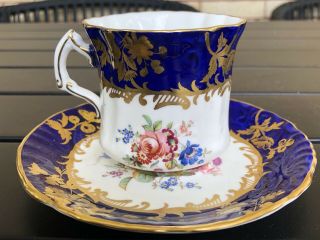 Vintage Hammersley England Bone China Tea Cup And Saucer Blue Floral Flowers