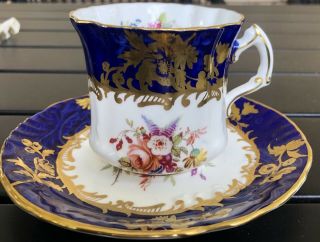 Vintage Hammersley England Bone China Tea Cup and Saucer Blue Floral Flowers 4