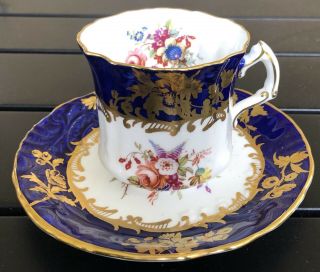 Vintage Hammersley England Bone China Tea Cup and Saucer Blue Floral Flowers 5