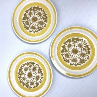 Vintage Daisy Small Plates 7 " Set Of 3 Yellow Floral Dessert Plate 70 