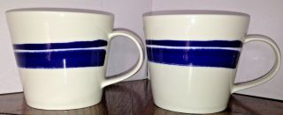 Royal Doulton Set Of 2 Coffee Cups Mugs Pacific Pattern White Blue Band London