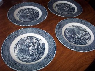 Currier & Ives Old Grist Mill Pattern Dinner Plates