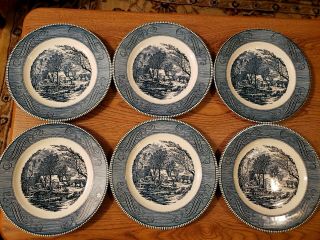 Set Of 6 Royal Currier And Ives " The Old Grist Mill " Dinner Plates