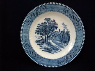 1 Royal China Cavalier Ironstone Currier And Ives Blue White Cabin Bread Plate