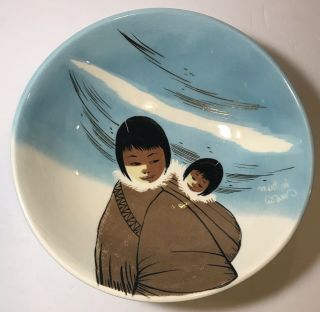 Matthew Adams Alaska Series Eskimo Bowl 1950’s Numbered Woman & Child 10 5/8”