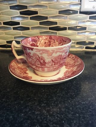 Enoch Woods English Scenery Pink/ Red Cup & Saucer