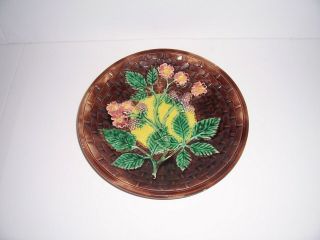 Vintage Antique Majolica Plate Floral And Basket Weave Pattern