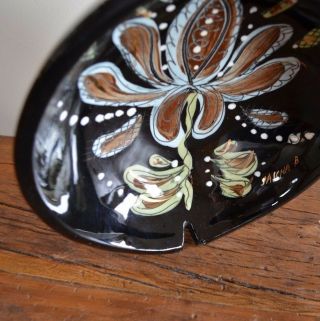 Vtg Sascha Brastoff Black Asymmetrical Ceramic Bowl Ashtray Abstract Flower Mcm
