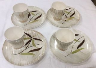 Vintage Stetson China 1956 Lincoln Il Leaf Cup & Plate Luncheon Buffet Set Of 4