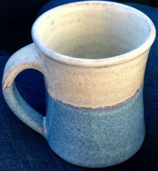 BLUE & Beige Unique Hand Thrown Studio Pottery MUG Cup - Artist Signed 2