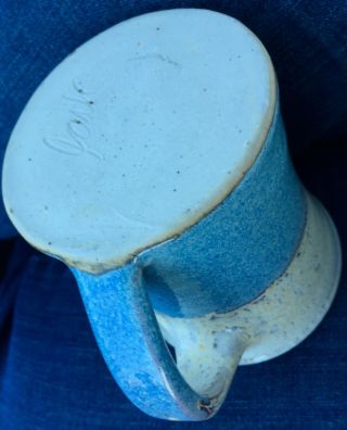 BLUE & Beige Unique Hand Thrown Studio Pottery MUG Cup - Artist Signed 3