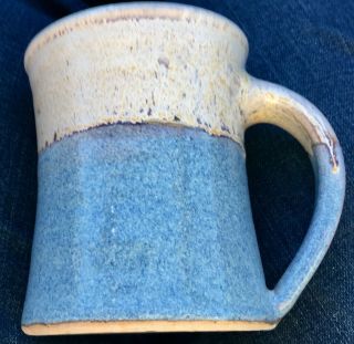 BLUE & Beige Unique Hand Thrown Studio Pottery MUG Cup - Artist Signed 4
