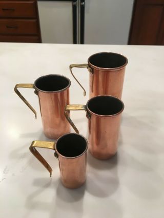 Vintage Copper Bazar Francais Measuring Cups - 1c,  3/4c,  1/2c,  1/4c.