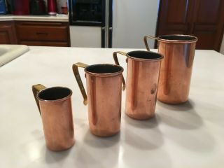 Vintage Copper Bazar Francais Measuring Cups - 1c,  3/4c,  1/2c,  1/4c. 2