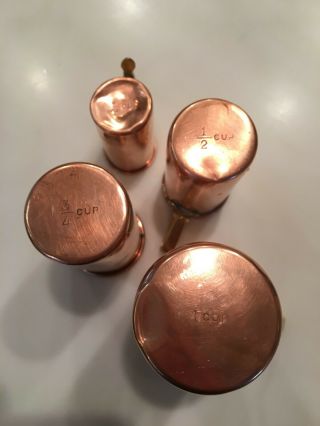 Vintage Copper Bazar Francais Measuring Cups - 1c,  3/4c,  1/2c,  1/4c. 3