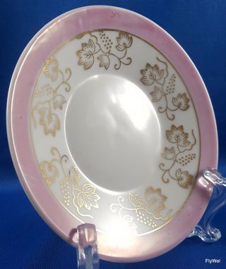 Vintage Japanese Porcelain Demitasse Cup and Saucer White Pink Gold Grapes 4 oz 3