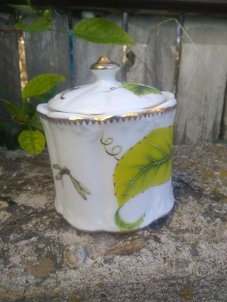 Vintage I.  Godinger & Co Porcelain Sugar Bowl Bee & Dragon Fly And Flower