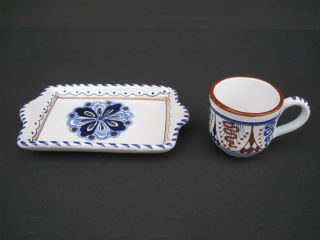 Dip.  A Mano Italy Hand Painted Ceramic Cup And Tray