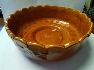 Vintage Mccoy Pottery Brown Planter Shadow Bowl U.  S.  A.  Grapes Leaves 10 "