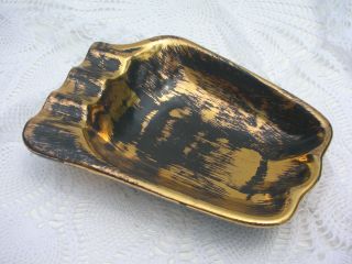 Vintage Stangl Pottery Black 22k Gold Hand Painted Ashtray 5097 4 " X 6 "