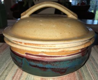 By Fire Praise God Rob Drip Glazed Pottery Covered Baking Dish Lid 3 Qt