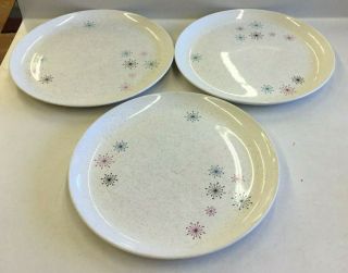 3 Retro Mid Century W.  S.  George Atomic Starburst Pattern Dinner Plates