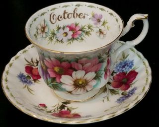 Royal Albert Flower Of The Month Series October Cosmos Teacup & Saucer Set