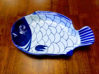 Blue And White Hand Painted Arabesque 17 " X 13 " Fish Platter By Dansk