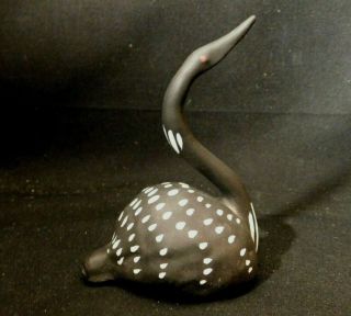 Fabulous Hand Crafted Art Pottery Loon Bird Whistle Figurine Black & White 2
