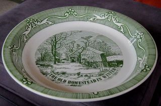 Royal China Currier And Ives The Old Homestead In Winter 10 " Green Pie Plate