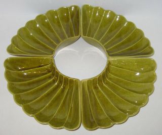 4 Calif Usa C614 Ceramic Dish Lazy Susan Dishes Mid - Century Set Chartreuse Green