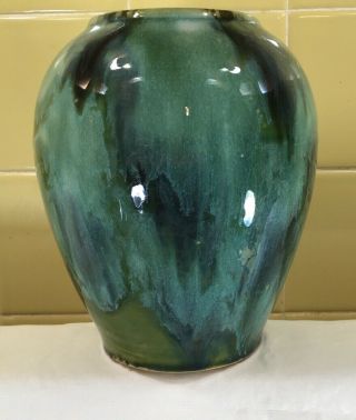 Brush Blue Green Onyx Drip Glaze Art Pottery Majolica Vase