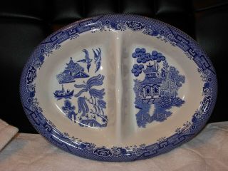 Churchill England Blue Willow Divided Vegetable Relish Dish 2