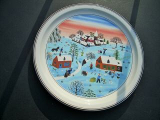 Villeroy & Boch Laplau Naif Christmas Folk Art Winter Scene 9.  5 " Dinner Plate