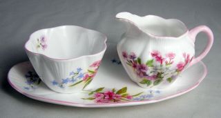 Shelley Porcelain " Stocks " Mini Creamer & Sugar Bowl With Underplate