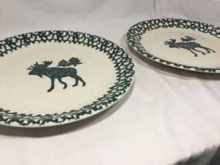 Folk Craft Moose Country Tienshan Green Sponge 10.  5” Dinner Plates Cabin Qty Of 5