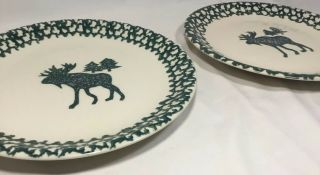 2 Folk Craft Moose Country Tienshan Green Sponge 10.  5” Dinner Plates Cabin 4