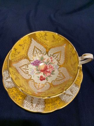 Gorgeous Yellow And Gold Floral Bouquet Fruit Paragon Tea Cup And Saucer Nr