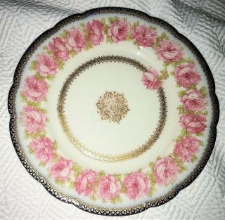 Vintage Haviland Limoges " Drop Rose " 9 1/2 " Dinner Plate Cobalt Rim China