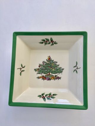 Spode Christmas Tree Square Dish Candy,  Nuts,  Sweets Plate 6 " Made In England
