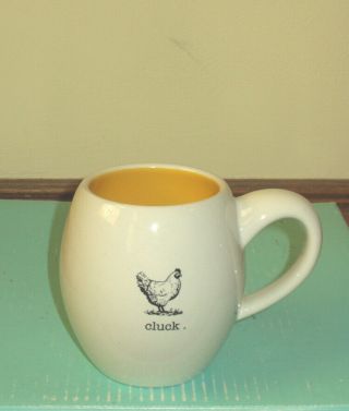 Rae Dunn " Cluck " Mug By Magenta Pottery With Hen Chicken