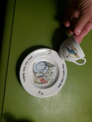 Wedgwood Peter Rabbit Childs Miniature 2 " Teacup And 4” Plate Set Beatrix Potter