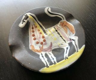 Vintage Mid Century Modern Italian Pottery Ashtray Ring Plate Horse Art SIGNED 5