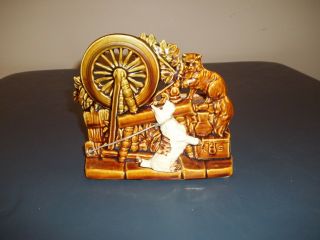Vintage Mccoy Brown Spinning Wheel & Scottie Dog Planter From The 1950 