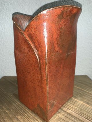 7 - 5/8” Hand Crafted Red Drip Glazed Clay & Stoneware Pottery Art Vase Pot Urn 2