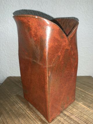 7 - 5/8” Hand Crafted Red Drip Glazed Clay & Stoneware Pottery Art Vase Pot Urn 3