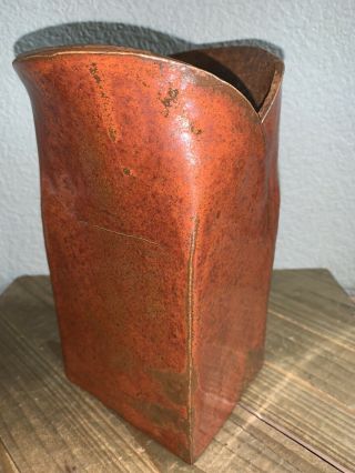 7 - 5/8” Hand Crafted Red Drip Glazed Clay & Stoneware Pottery Art Vase Pot Urn 5