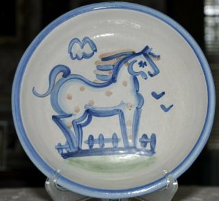 M A Hadley Pottery Country Scene Blue Horse Individual Pasta Bowl