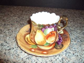 Elegant Vintage Lefton China Hand Painted Fruit Design Tea Cup Saucer Id:44093