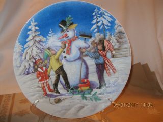 Vintage Bavarian Plate With Snowman And Children By Jwk West Germany